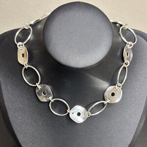 Silver Disc Choker Link Necklace Unique